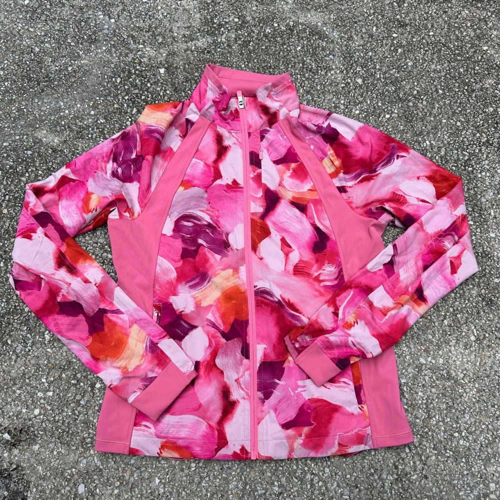 Athleta Womens Pink Abstract Floral Full Zip Athletic Running Jacket XS